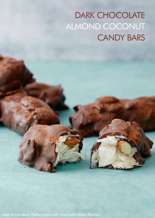 Dark chocolate almond coconut candy bars