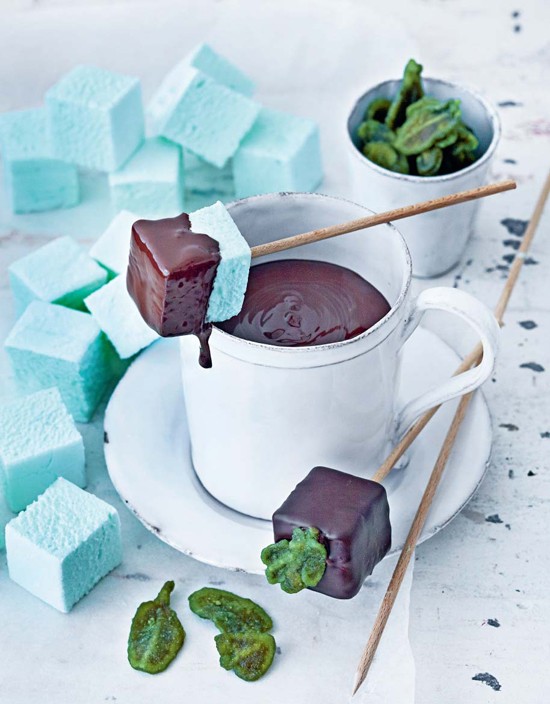 Dark chocolate and mint marshmallow pops