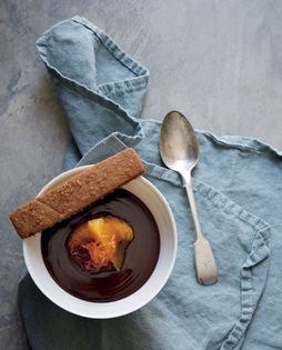 Dark chocolate and orange set creams with muscovado sticks