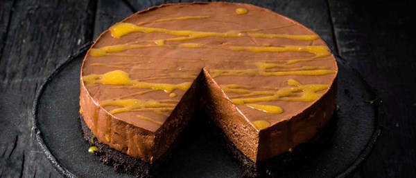 Dark chocolate and passion fruit cheesecake