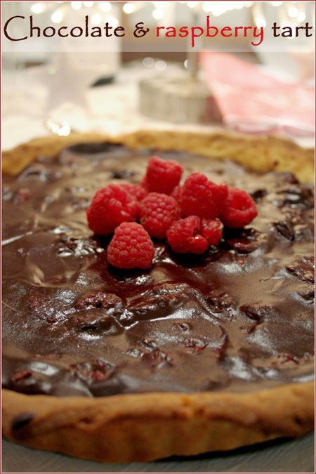 Dark chocolate and raspberry tart