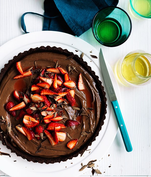 Dark chocolate and strawberry tart