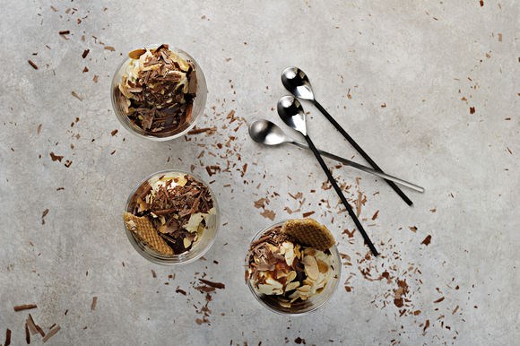 Dark chocolate and vino cotto caramel sundae