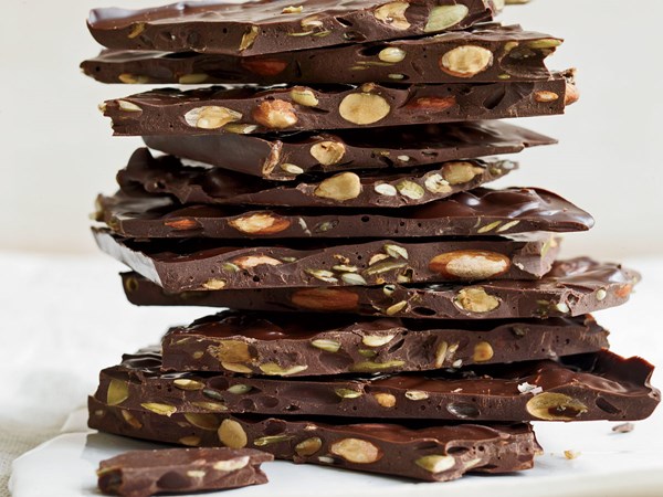 Dark chocolate bark with roasted almonds and seeds [Jacques Torres]