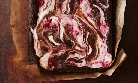 Dark chocolate brownies with raspberry goat's cheese swirl