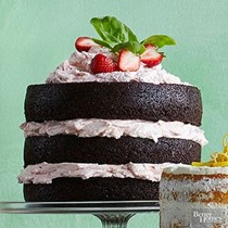 Dark chocolate cake with fresh strawberry buttercream