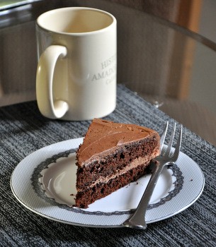 Dark chocolate cake with mocha frosting