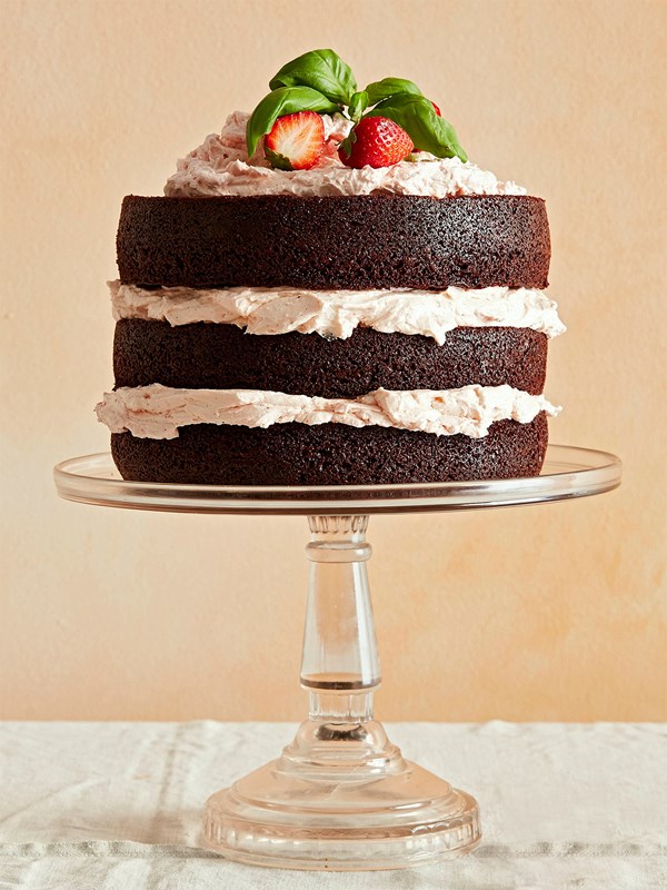 Dark chocolate cake with strawberry-vanilla buttercream
