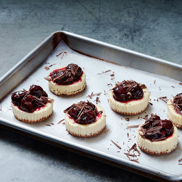 Dark chocolate cherry cheesecakes