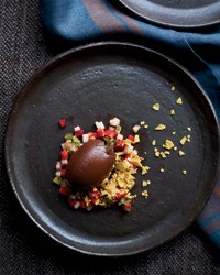 Dark-chocolate cremoso with cornflakes and fresh fruit