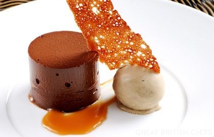 Dark chocolate delice with coffee ice cream