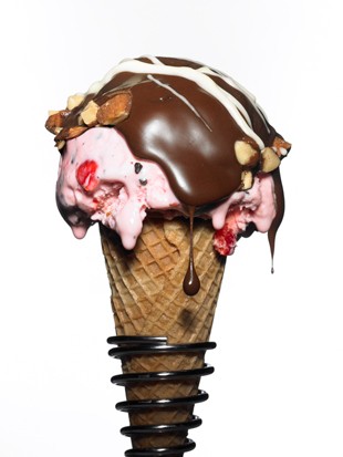 Dark-chocolate-dipped cherry ice cream cones