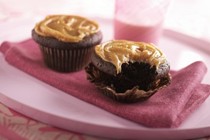 Dark chocolate fleur de sel cupcakes with snappy butterscotch icing