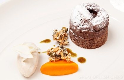 Dark chocolate fondant with chestnut and squash