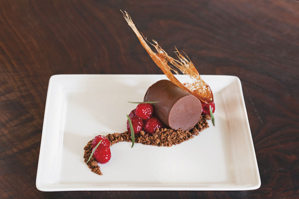 Dark chocolate mousse encased in liquid shortbread