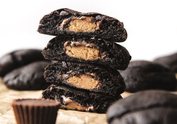 Dark chocolate peanut butter-stuffed cookies