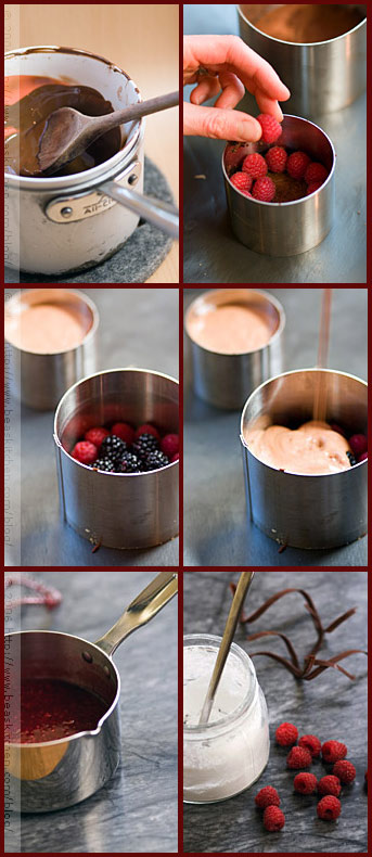 Dark chocolate, raspberry cake and its chocolate-ginger mousse (Gâteau au chocolat, framboises et mousse au chocolat-gingembre)