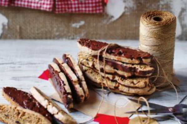 Dark chocolate, sour cherry and pistachio biscotti
