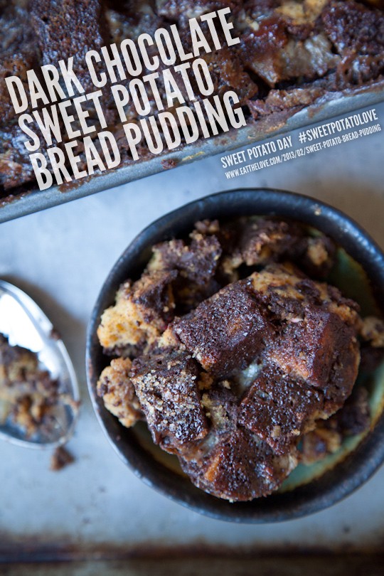 Dark chocolate sweet potato bread pudding