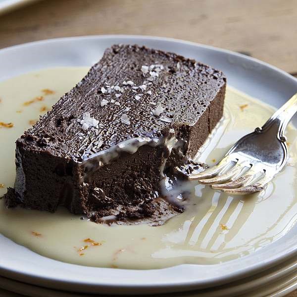 Dark chocolate terrine with orange sauce
