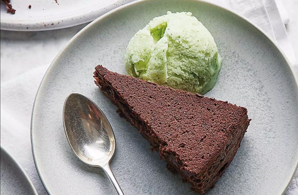 Dark chocolate torte with mint ice milk