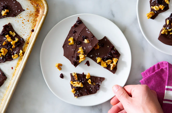 Dark chocolate walnut and cherry holiday bark