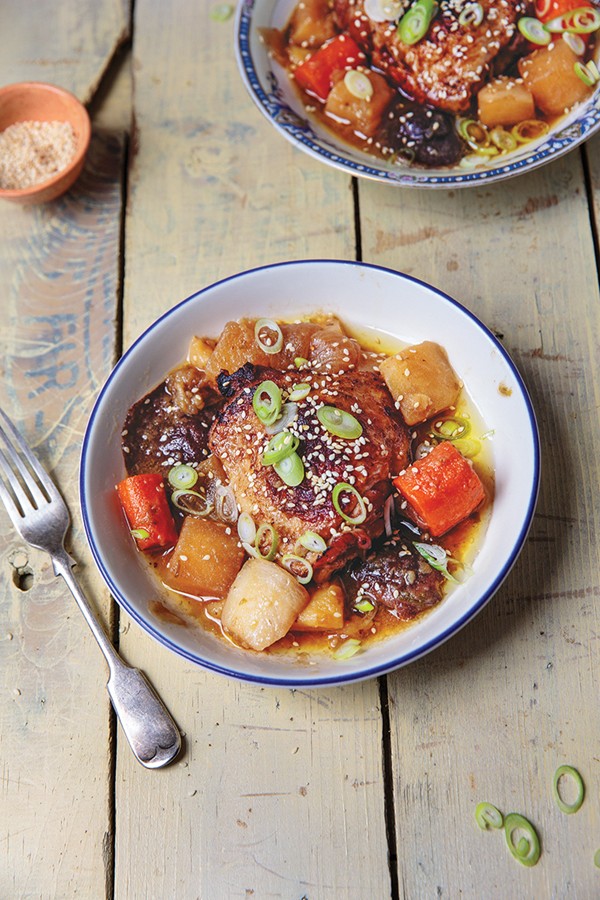 Dashi-braised chicken with root vegetables