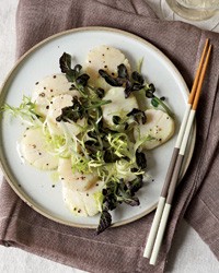 Dashi-poached scallop salad with wasabi dressing