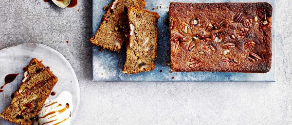 Date and pecan loaf with pomegranate molasses