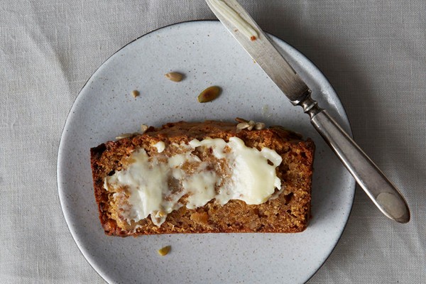 Date, apricot, and walnut loaf cake