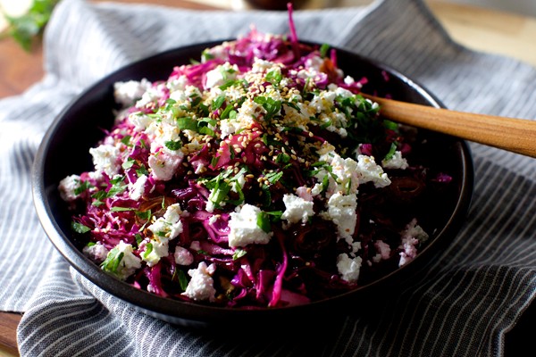 Date, feta and red cabbage salad