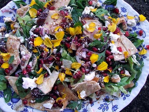 Date, feta, pomegranate and marigold salad