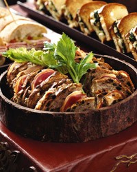 Date, goat cheese and pancetta on walnut bread