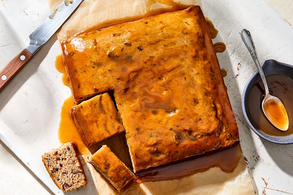 Date snacking cake with brown sugar glaze