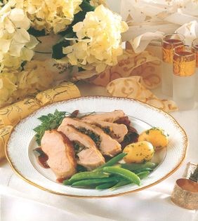 Date-stuffed breast of chicken with Madeira sauce