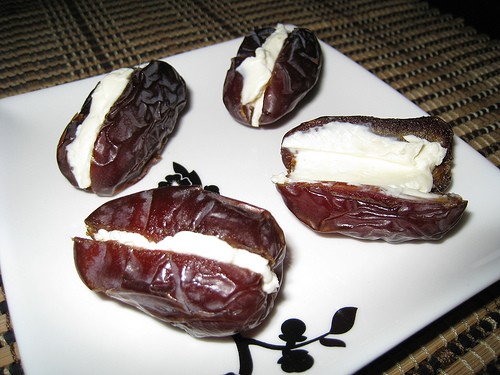 Dates stuffed with cream cheese