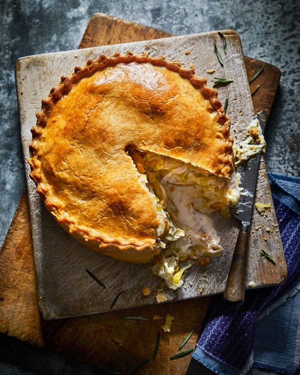 Dauphinois potato & leek pie with a cheesy crust