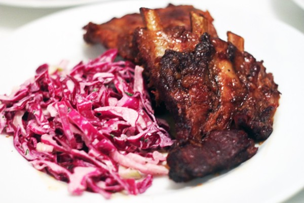 David Lebovitz's caramel pork ribs and garlicky slaw