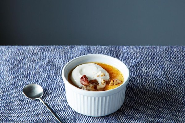 Deborah Madison's sweet potato flan (with caramel pecans and maple yogurt)