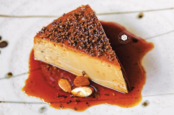 Decadent espresso and toasted almond flan