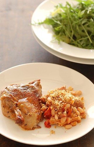 Deconstructed cassoulet with a green salad