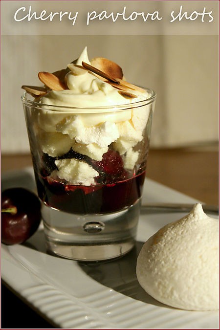 Deconstructed cherry Pavlova "shots"
