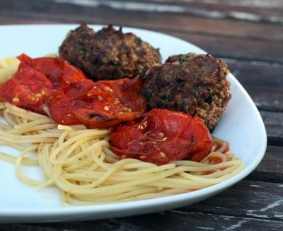 Deconstructed spaghetti and meatballs