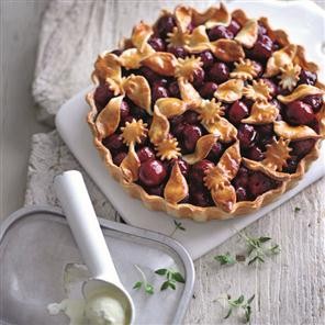 Deep-dish cherry pie with lemon thyme ice cream