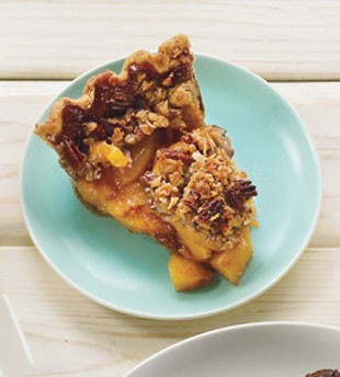 Deep-dish peach pie with pecan streusel topping