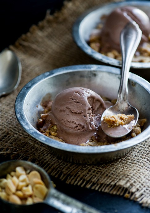 Deep dish peanut butter cookies with chocolate ice cream