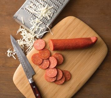 Deep-dish pepperoni and bacon [pizza]