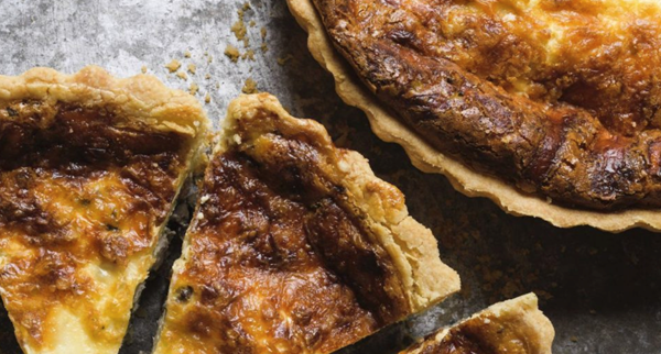Deep-dish quiche with Swiss chard, roasted peppers and cheddar