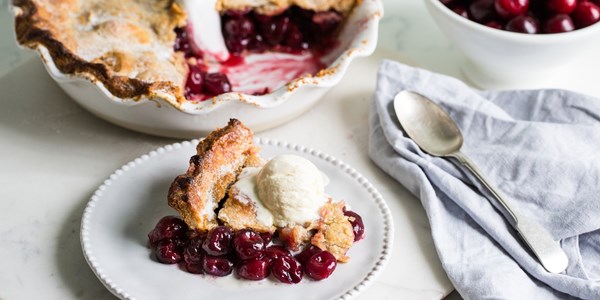 Deep-filled cherry pie with polenta pastry