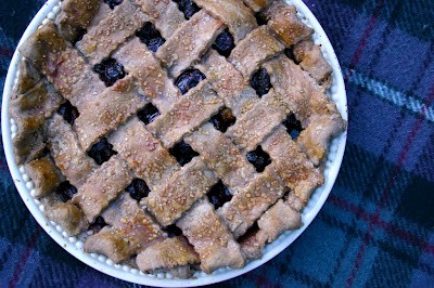 Deep-filled cherry pie with a chocolate shortcrust lattice top